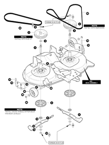Blades And Belts Diagram and Parts List for 40379X68A 2001 Briggs and Stratton Lawn Tractor